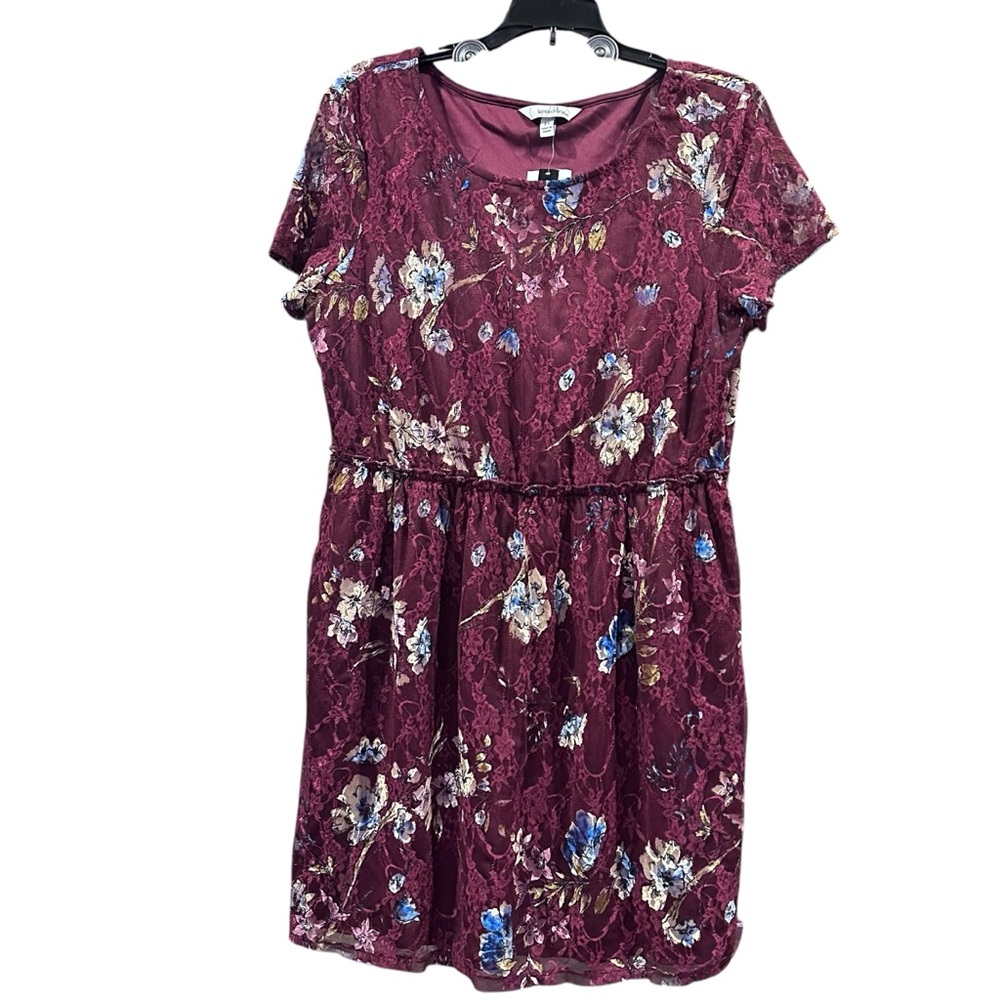 Speechless Burgundy Floral short sleeve Mini Dress lace overlay size XL NWT